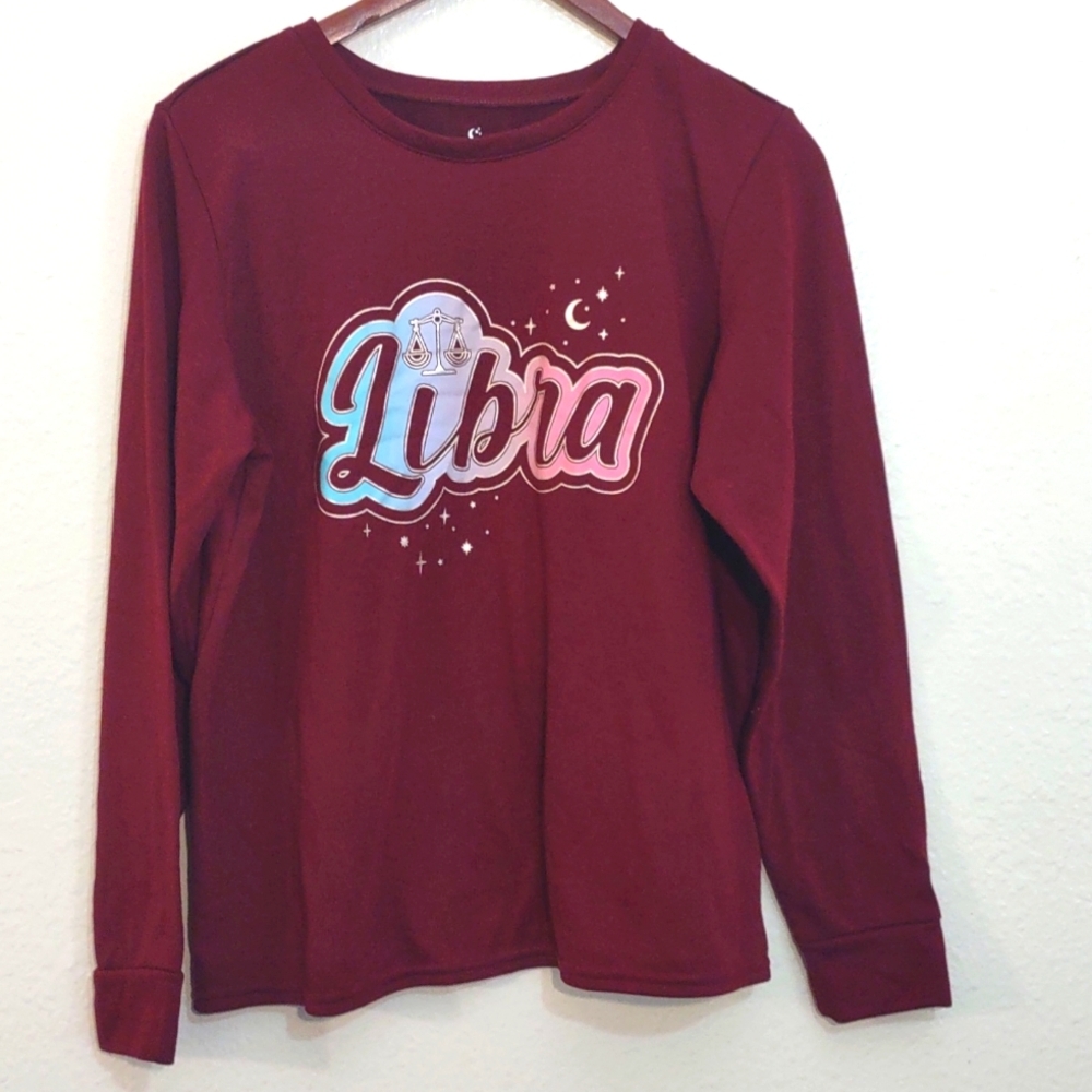 SLIGHTLY USED MAROON LIBRA ZODIAC SLEEP SHIRT SLEEP JUSTICE LIVE LIFE CHASE